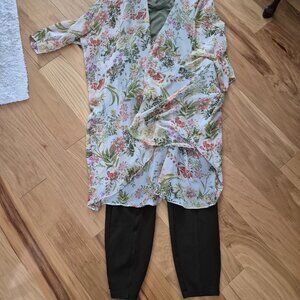 3-Piece Set Kimono Duster Tank Top Slacks Ankle Pants Plus Size 2X Bundle